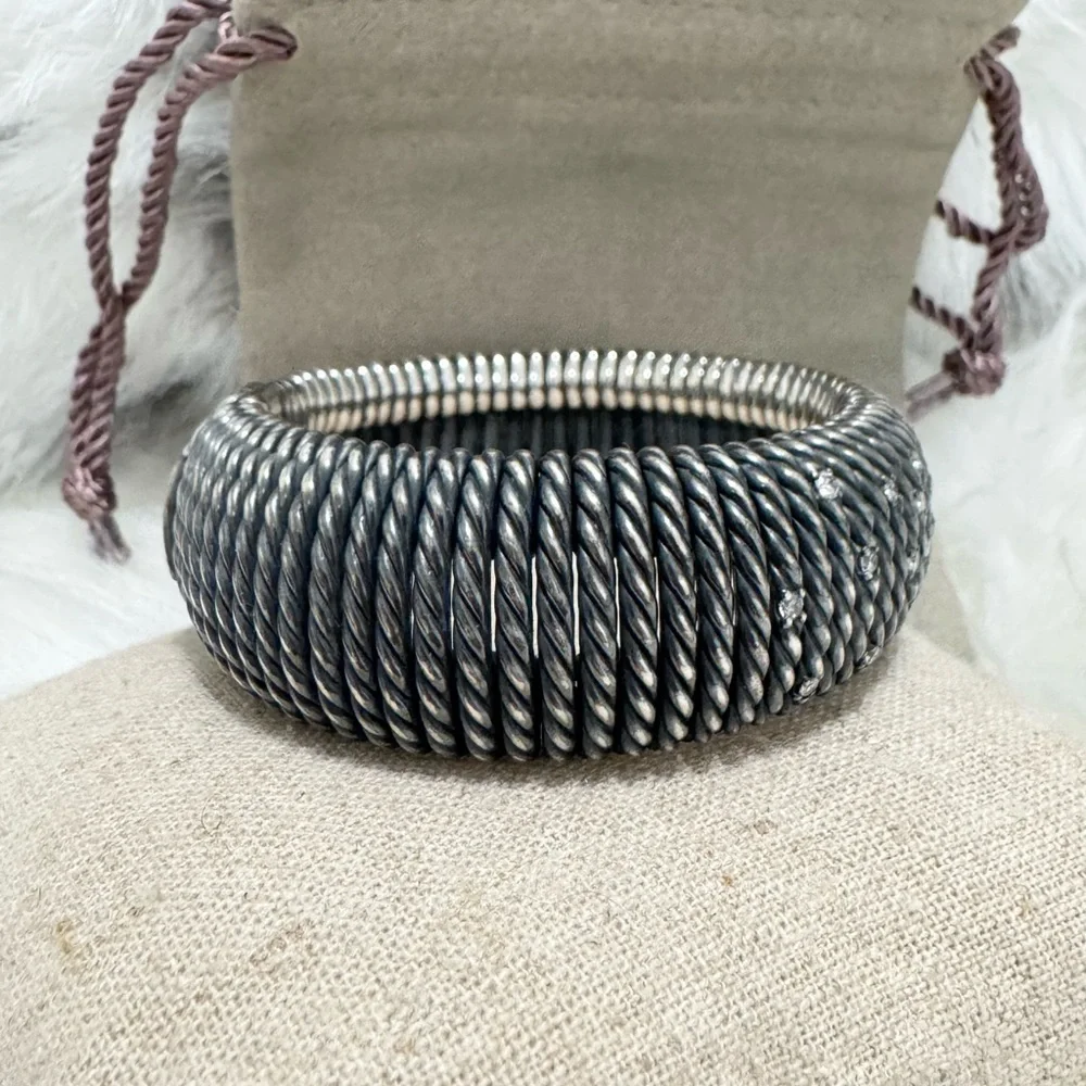 David Yurman Tempo Diamond Darkened 925 Sterling Silver Wide Cable Bracelet Sz M